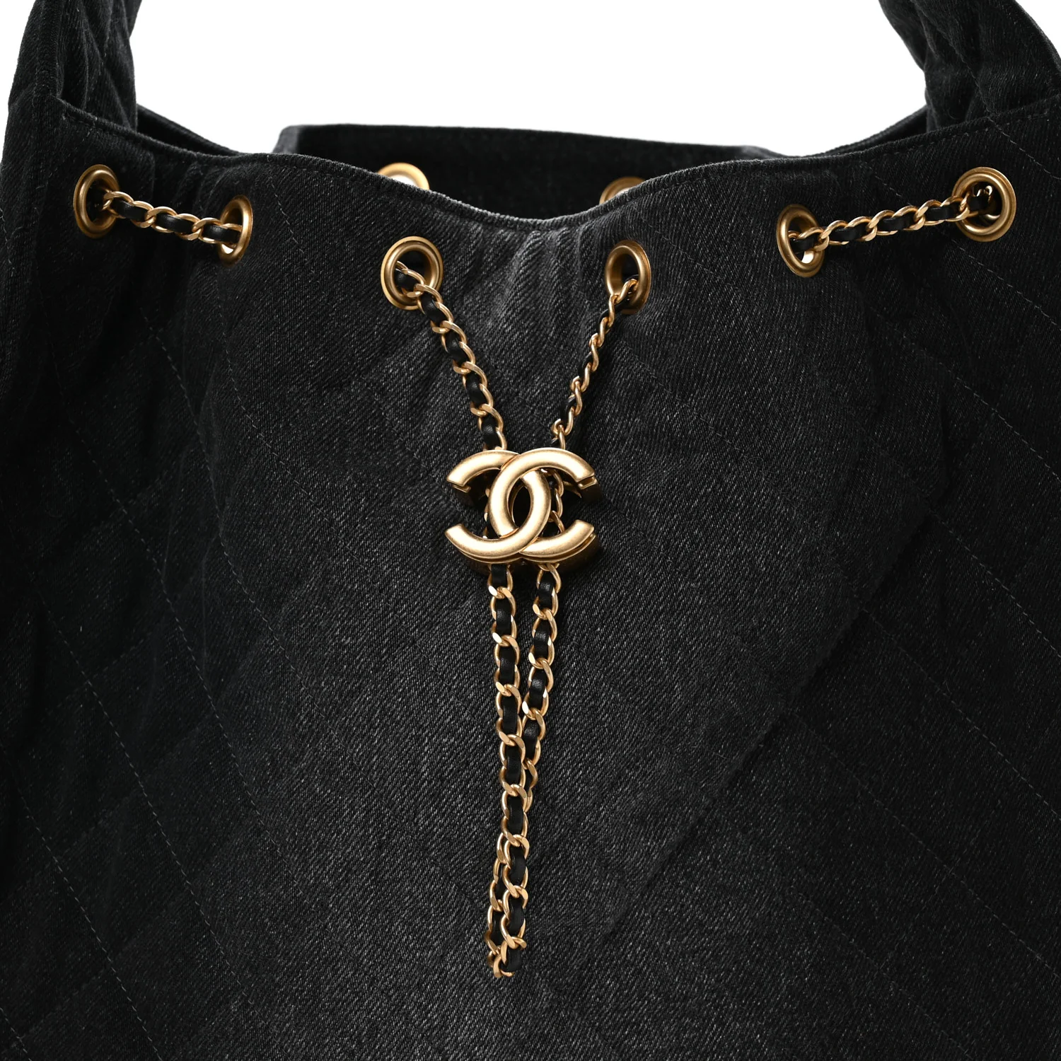 Washed Denim Quilted Medium Chanel 25 Handbag Black - Top Club