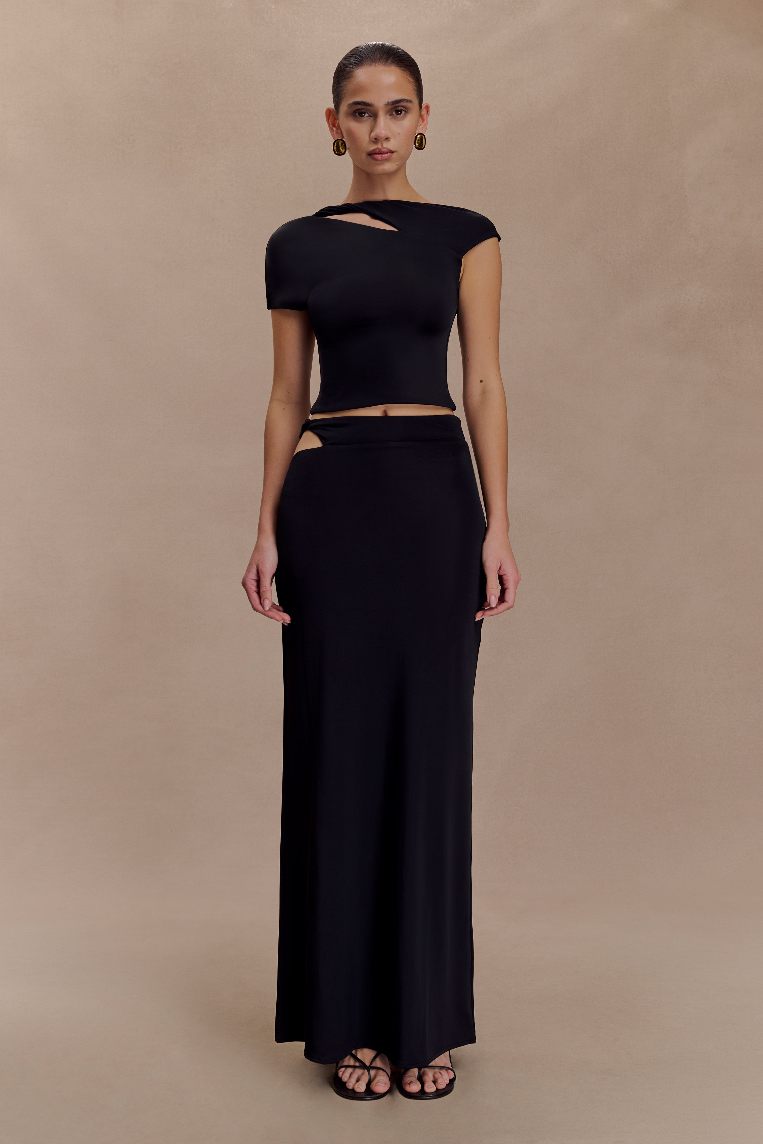 Haven Slinky Twist Midi Skirt - Black
