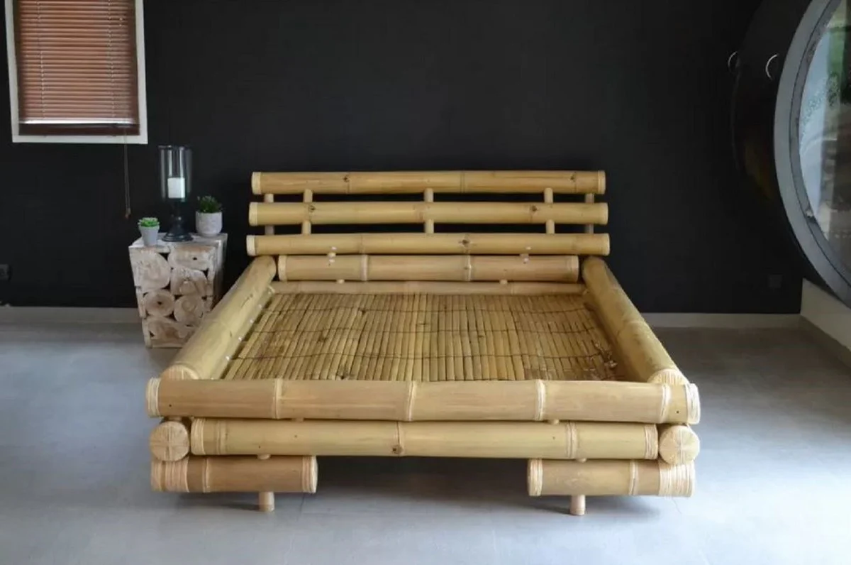 Luxury double bed natural colors 190 x 245 x H. 70 cm - Bamboo bed - Bedroom furniture - Bamboo furniture - Luxury furniture - Luxury furnishings