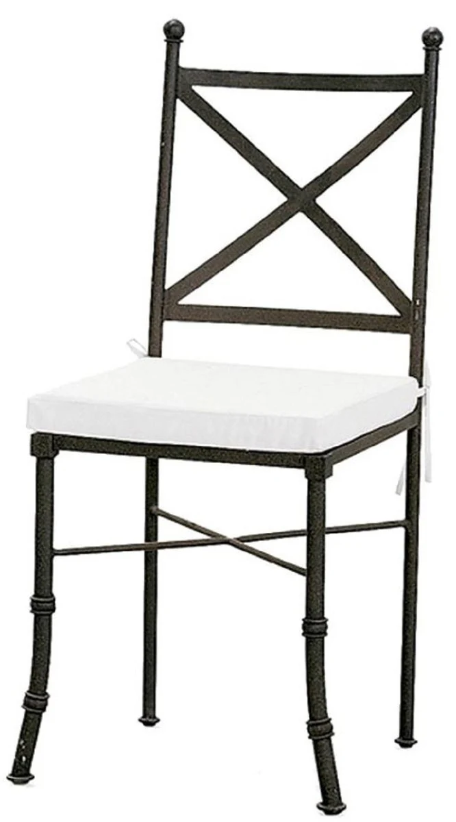 Luxury Art Nouveau garden chair with seat cushion black / white 40 x 44 x H. 99 cm - Hand-forged dining room chair - Dining room garden patio furniture