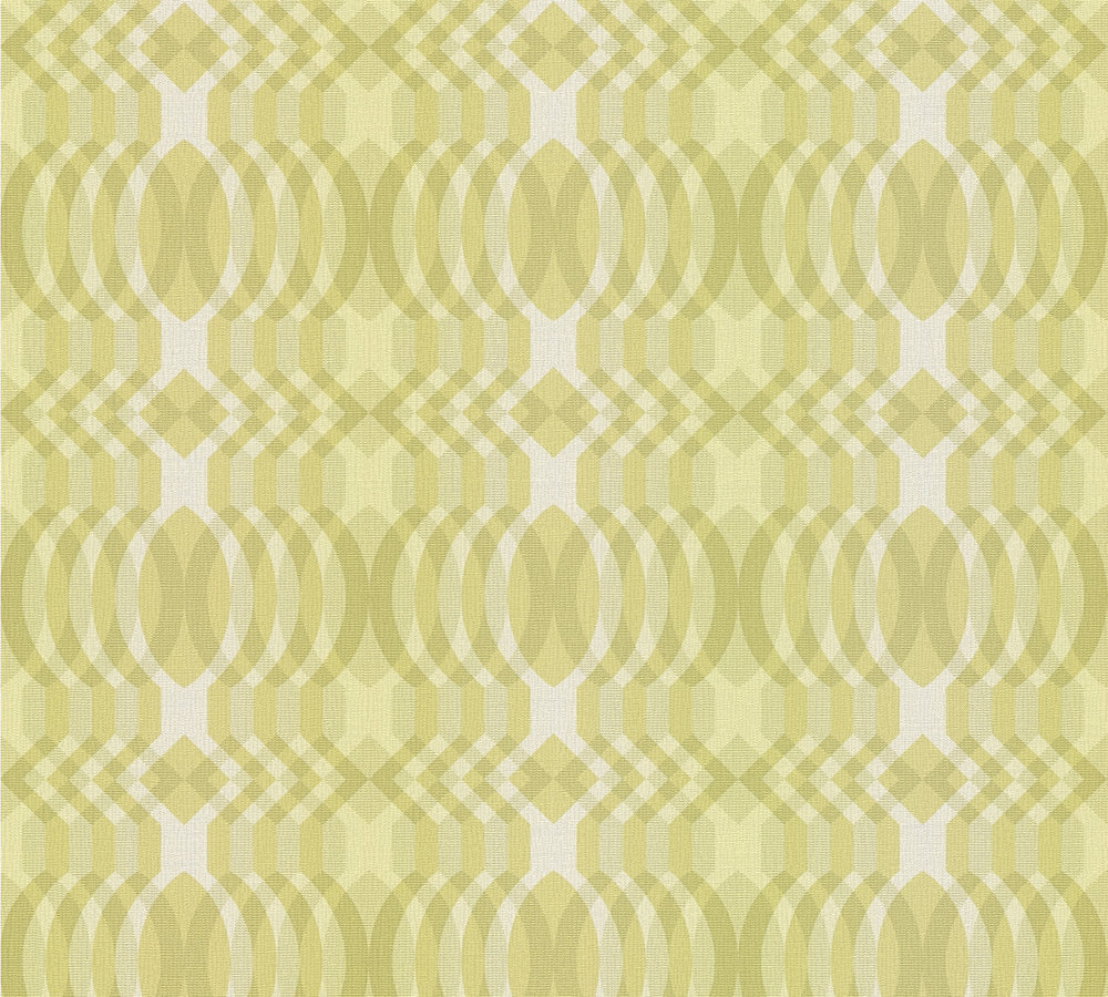 Vliesbehang in retrostijl met geometrische patronen - groen, crème, wit #1