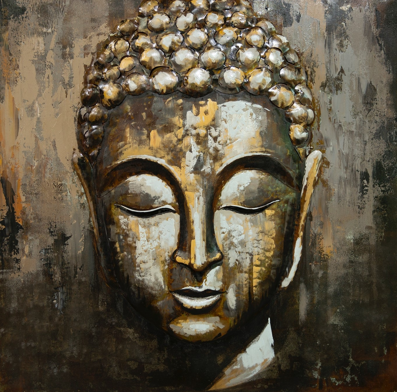 3D metaal schilderij Buddha
