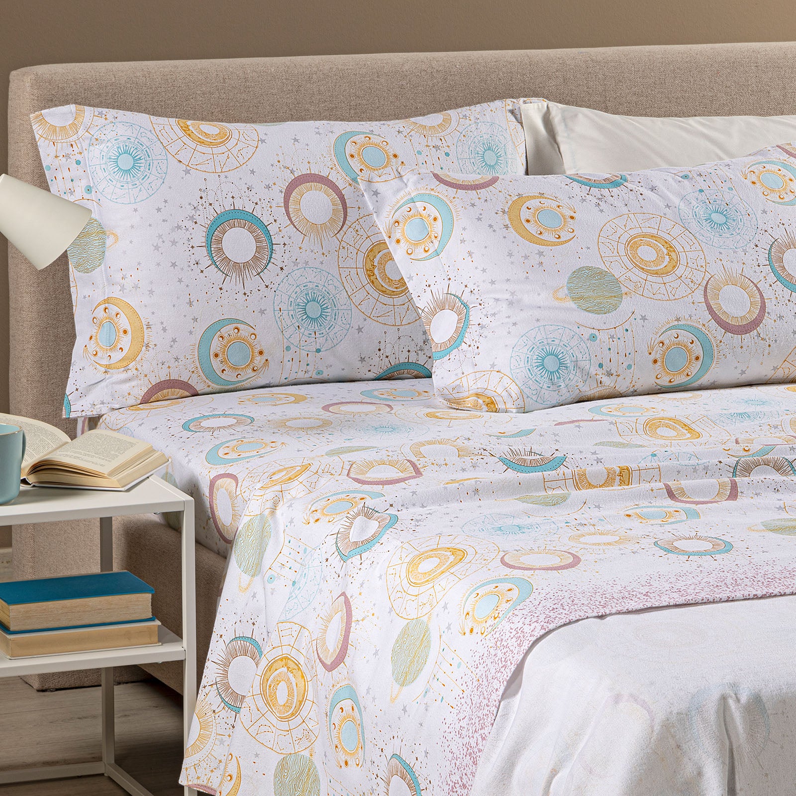 Completo Lenzuola In Flanella Luna Flanella Singolo Rosa Caleffi