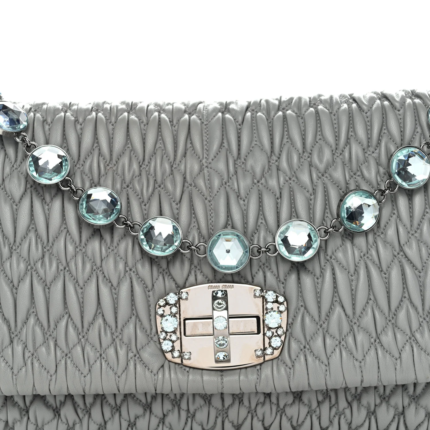 Nappa Matelasse Crystal Flap Clutch Grey - Top Club