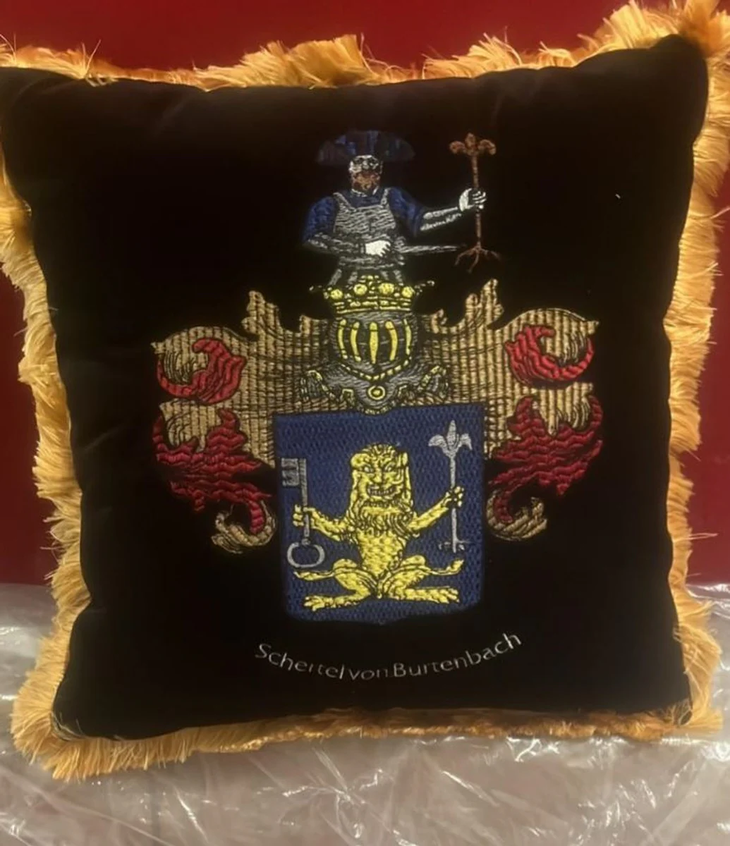 Luxury decorative cushion coat of arms Freiherr Schertel from Burtenbach black / gold 50 cm