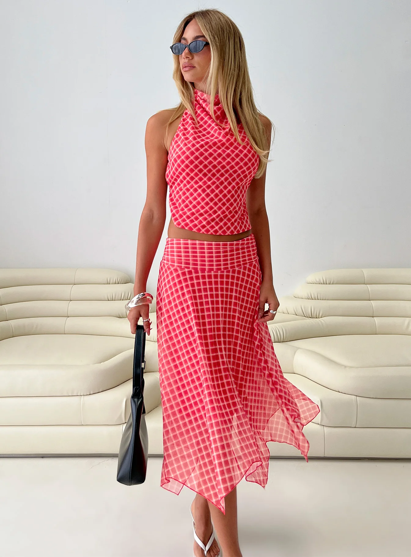 Scenic Route High Neck Top Red Check