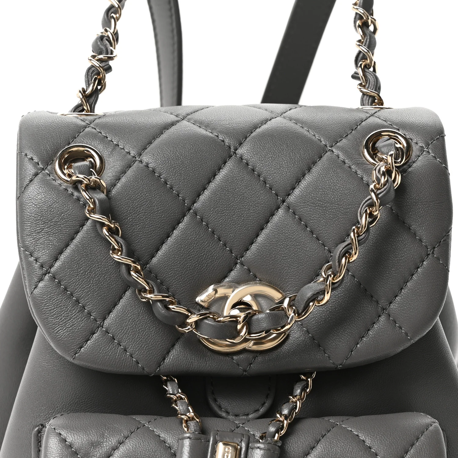 Lambskin Quilted Small Duma Drawstring Backpack Grey - Top Club