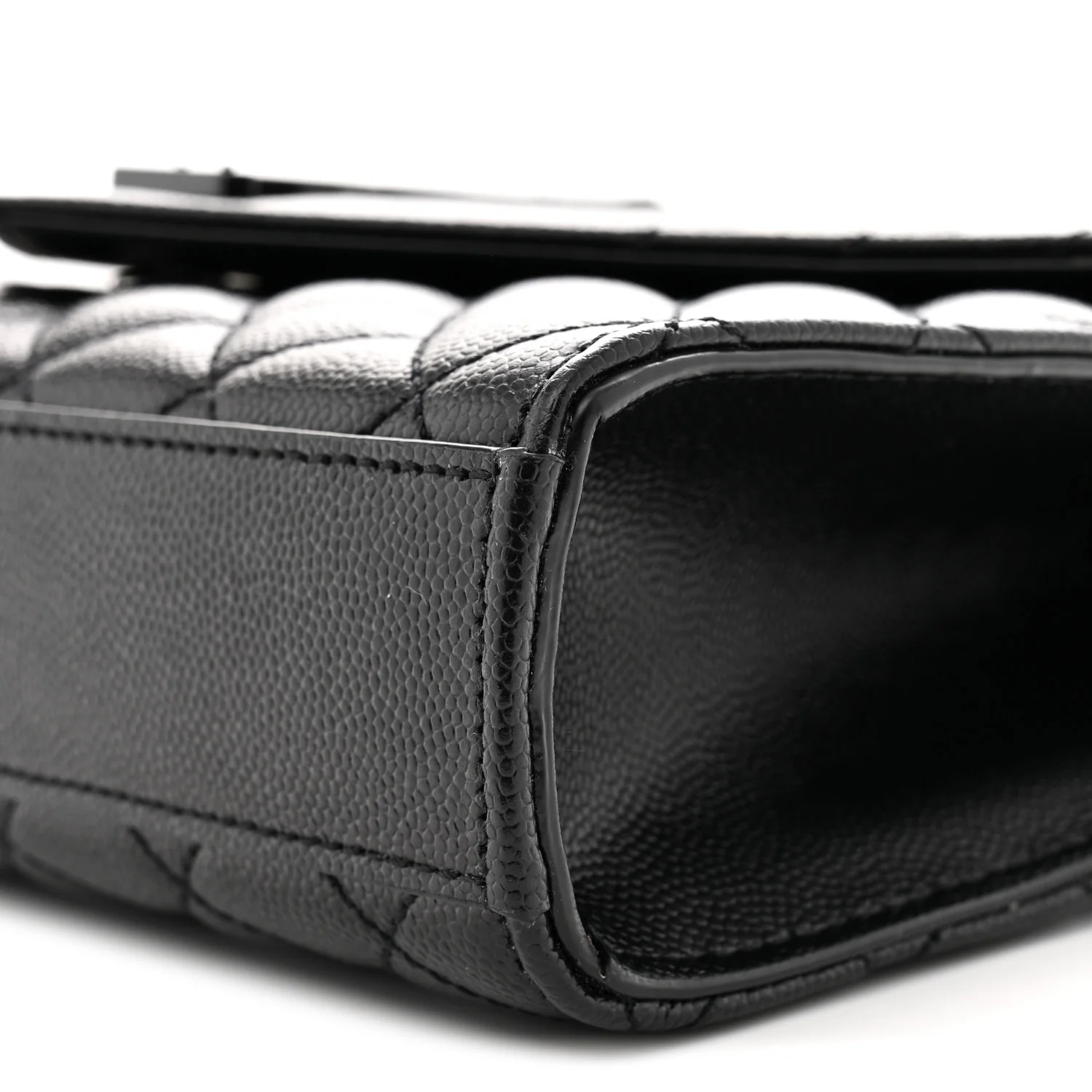 Grain De Poudre Textured Mixed Matelasse Triquilt Small Monogram Monochrome Satchel Black - Top Club