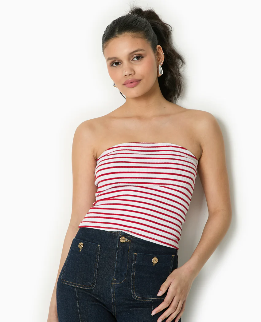 Pimkie Top bandeau en maille côtelée rayée