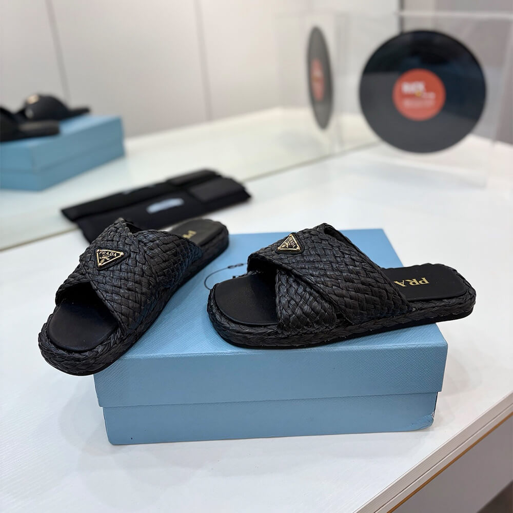 Prada Raffia crisscross slides - Top Club