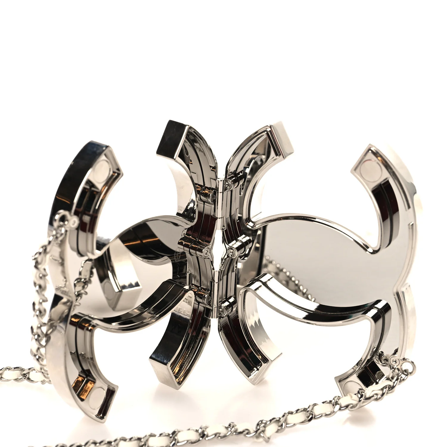 Metal Lambskin CC Mirror Crossbody Necklace Silver White - Top Club
