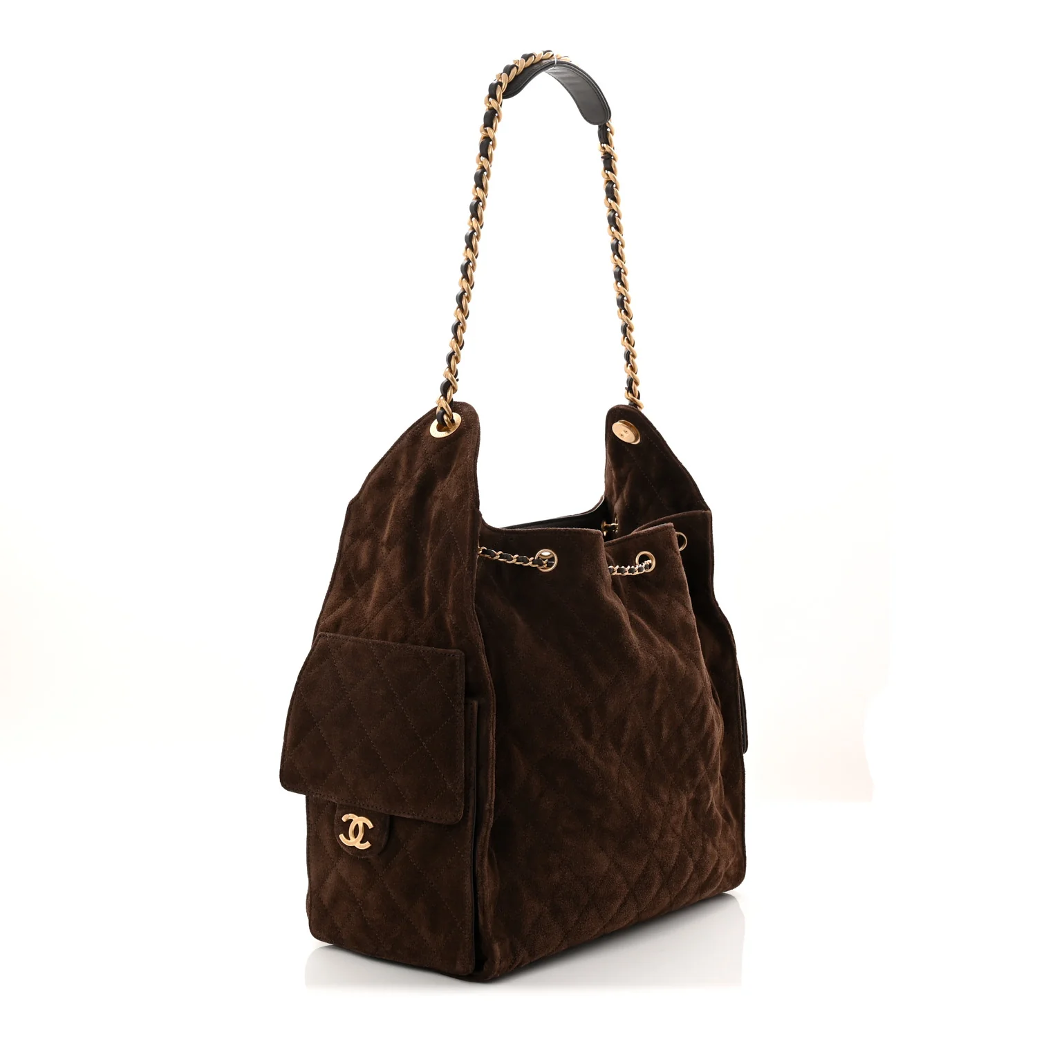 Suede Quilted Medium Chanel 25 Handbag Dark Brown - Top Club