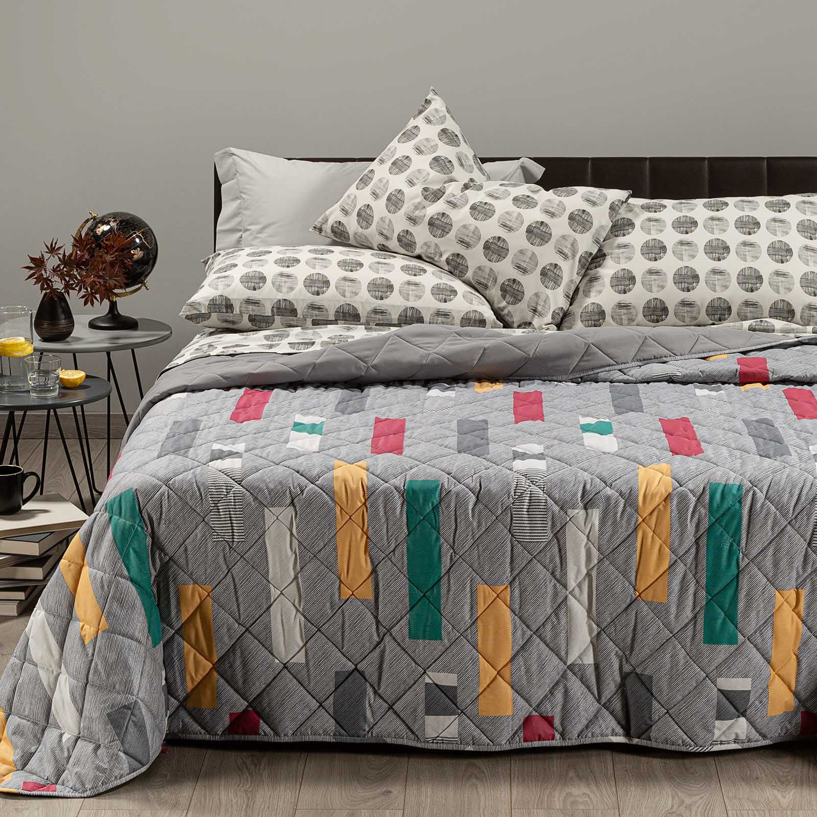 Quilted cotton bedspread Square and half gray New Generation