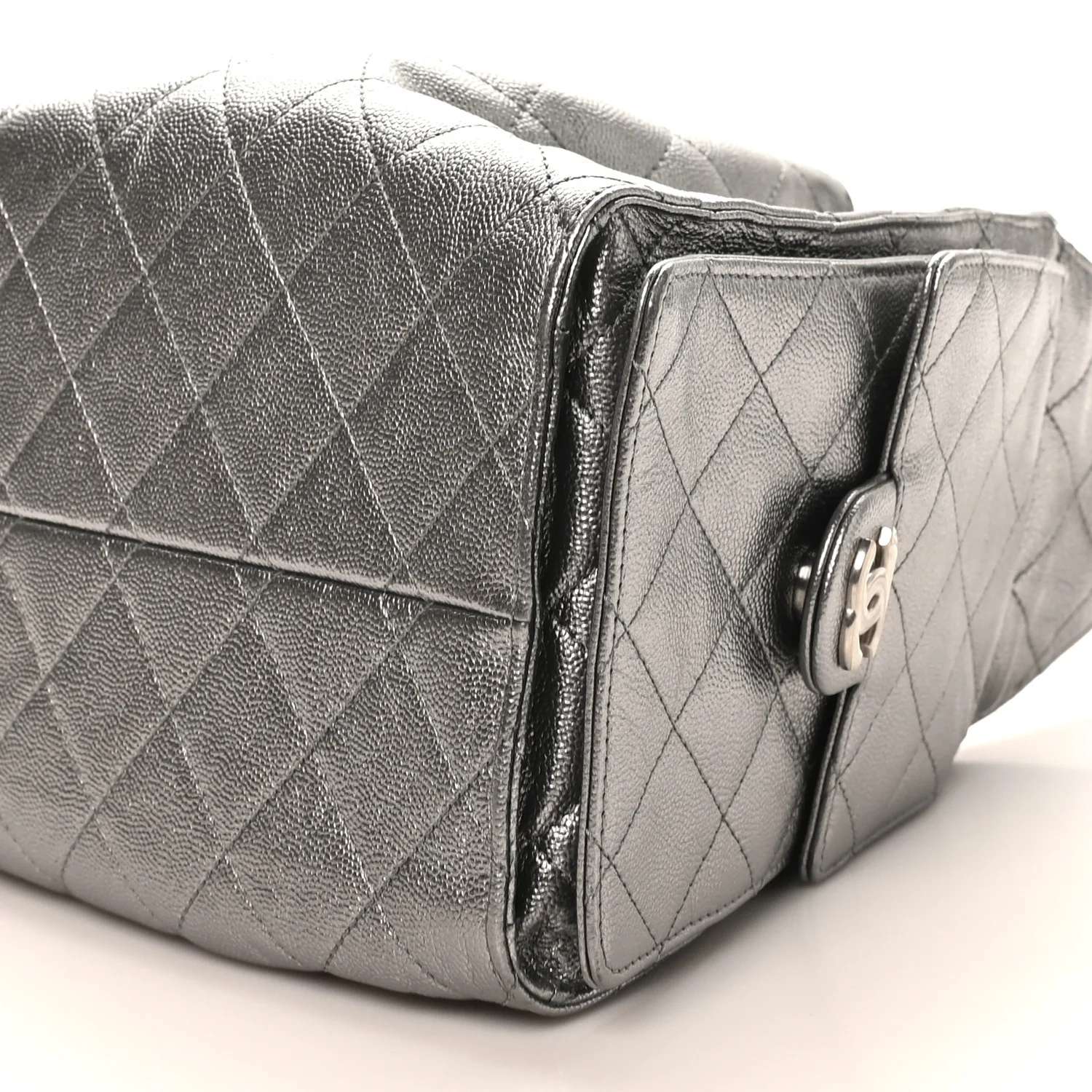 Metallic Caviar Quilted Small Chanel 25 Handbag Silver - Top Club