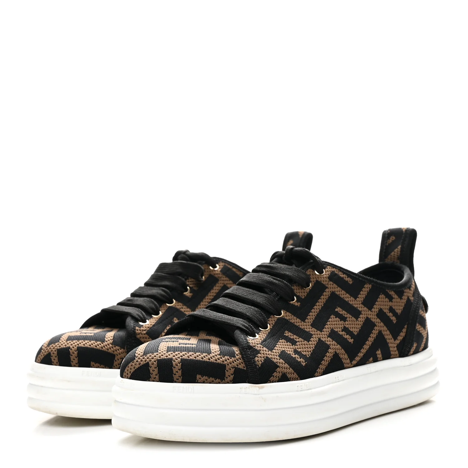 Fabric FF Micro-Perforated Rise Low Top Sneakers 36 Tobacco Black - Top Club