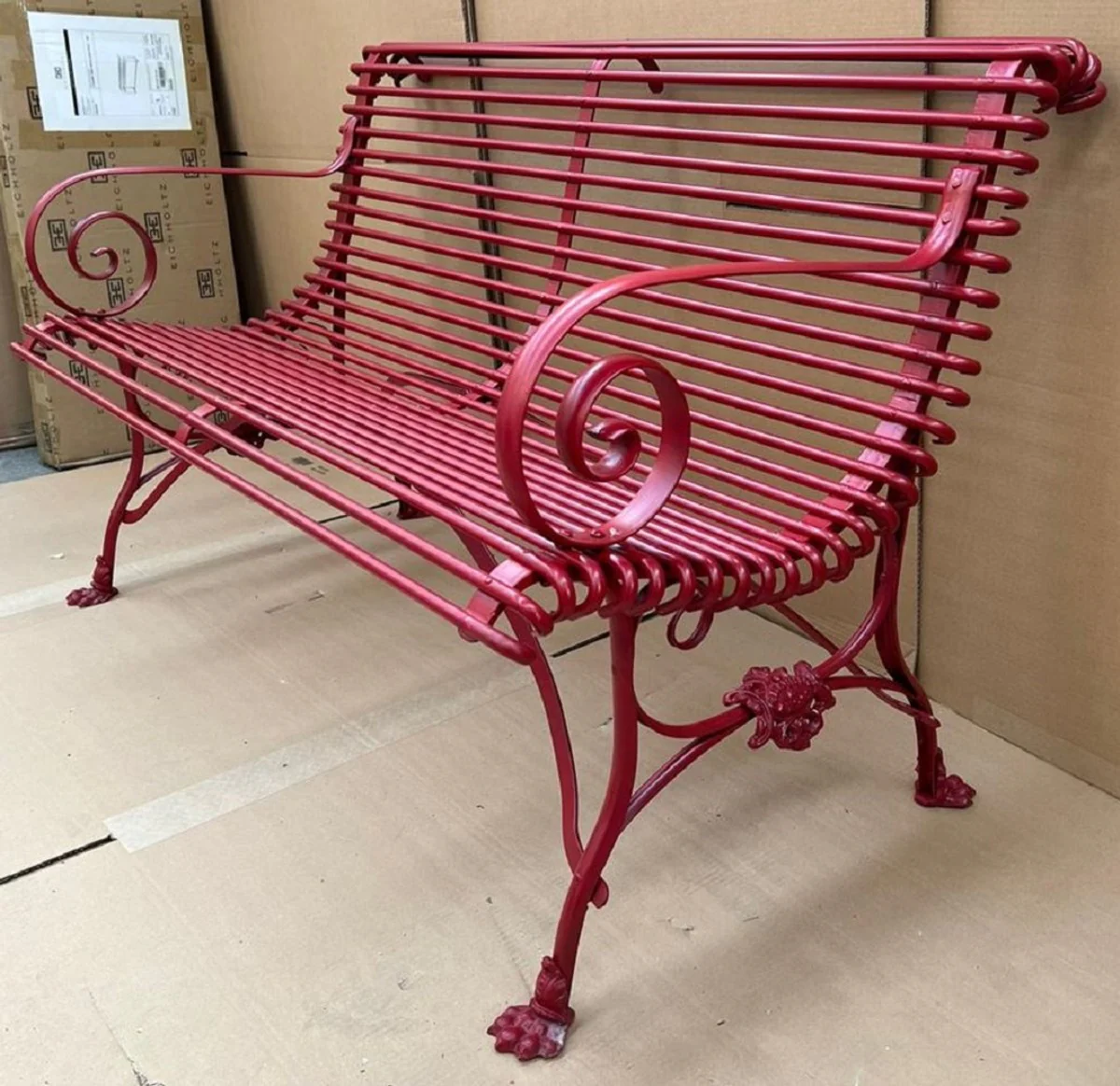 Art Nouveau garden bench red 120 x 66 x H. 80 cm - Wrought iron garden bench - Wrought iron garden furniture - Baroque & Art Nouveau garden furniture