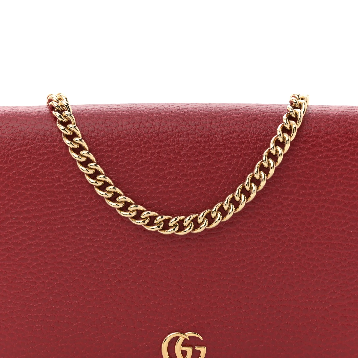 Dollar Calfskin Mini GG Marmont Chain Wallet Hibiscus Red - Top Club