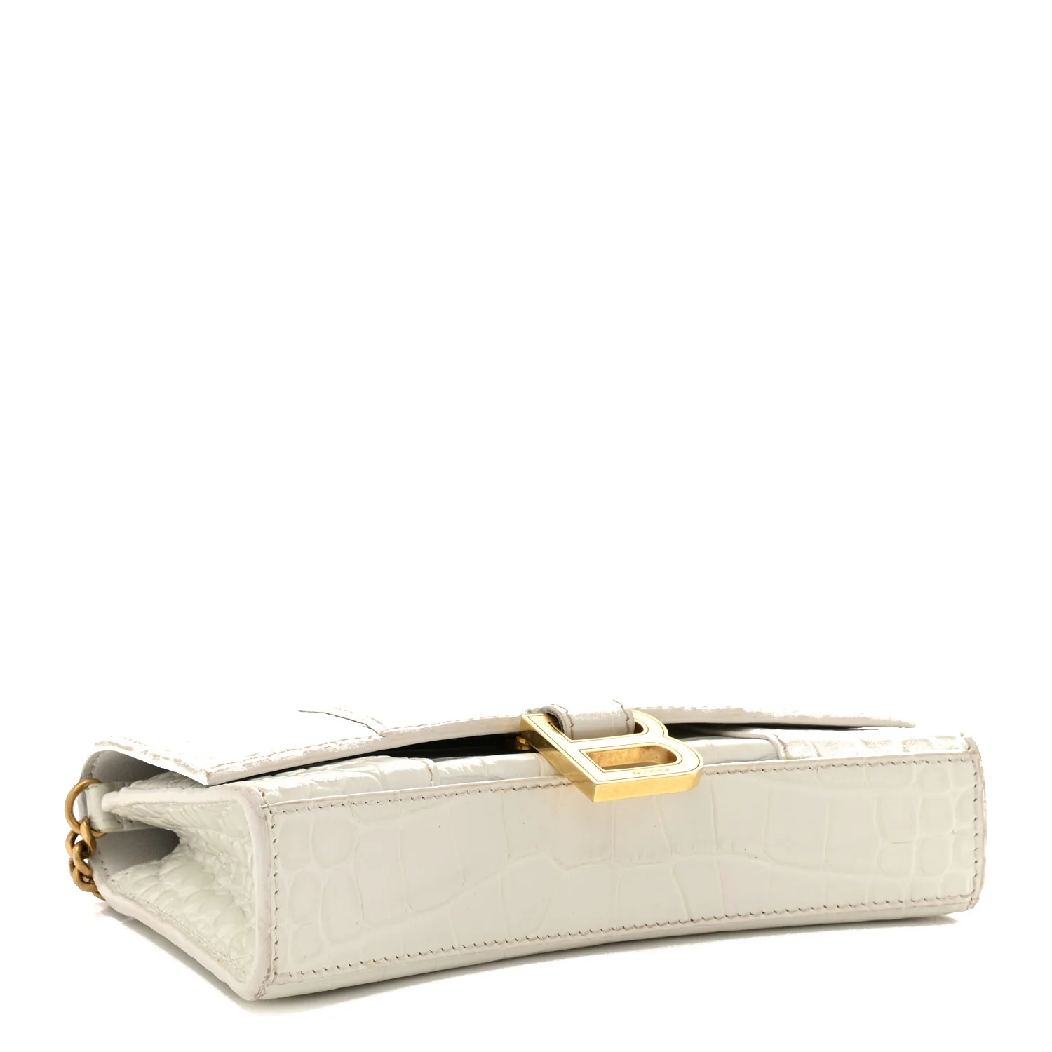 Shiny Calfskin Crocodile Embossed Hourglass Chain Bag White - Top Club