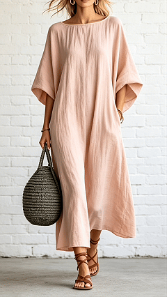 Loose-fitting Batwing Sleeve Cotton Linen  Dress - Nordfashionstorm - Women's Clothing, Fashion for You - Nordfashionstorm.com