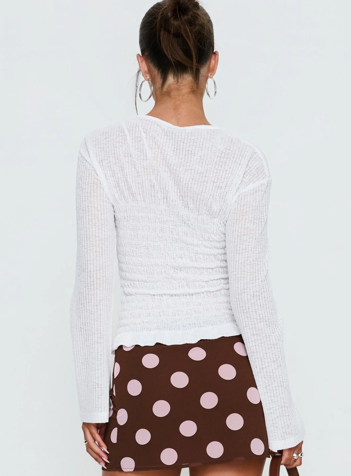 Bradly Shirred Long Sleeve Top White