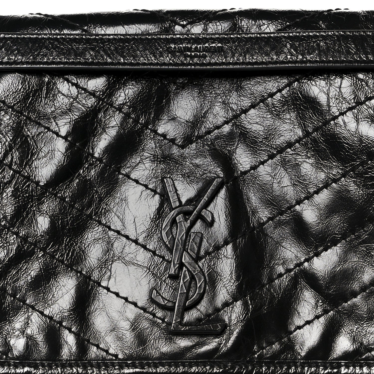Crinkled Calfskin Matelasse Monogram Large Niki Chain Satchel Black - Top Club