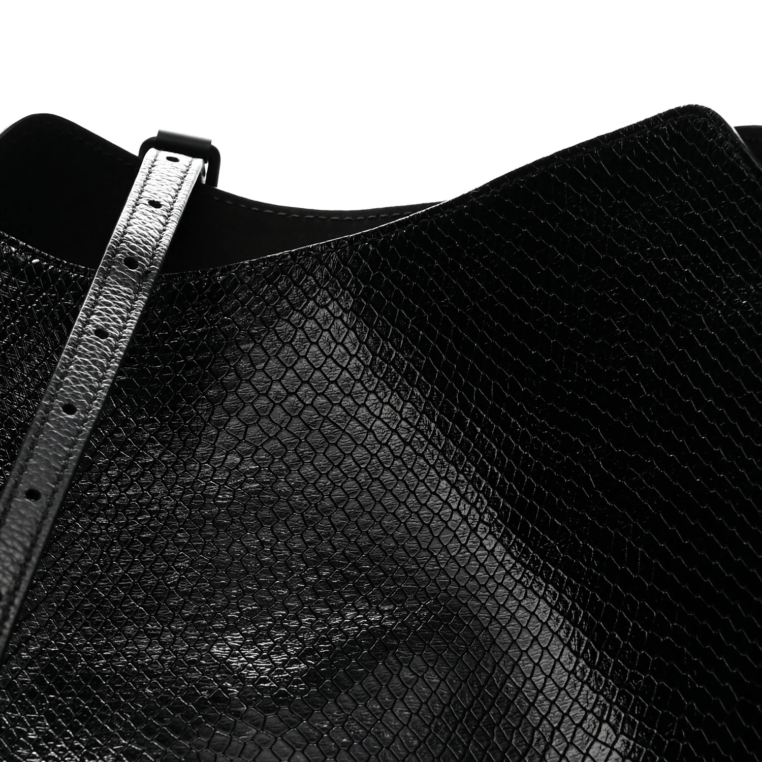 Extra Supple Calfskin Snakeskin Embossed Calfskin Small Tool 2.0 North-South Tote Black - Top Club