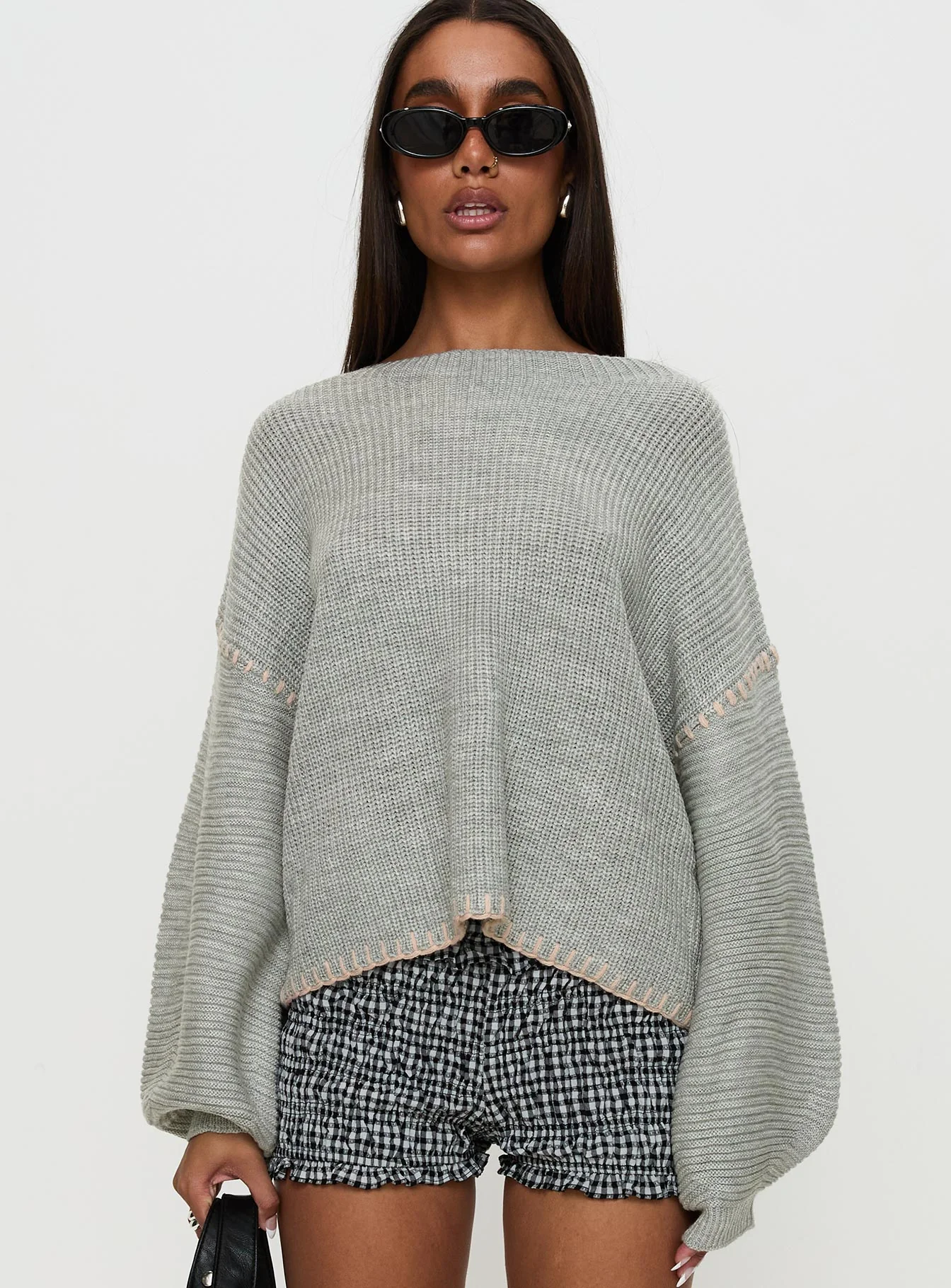 Baby I'm Back Knit Sweater Grey / Pink