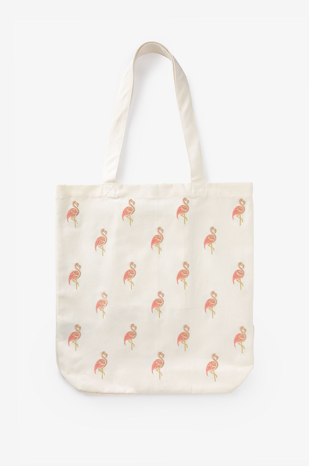 Off white canvas shopper met flamingo