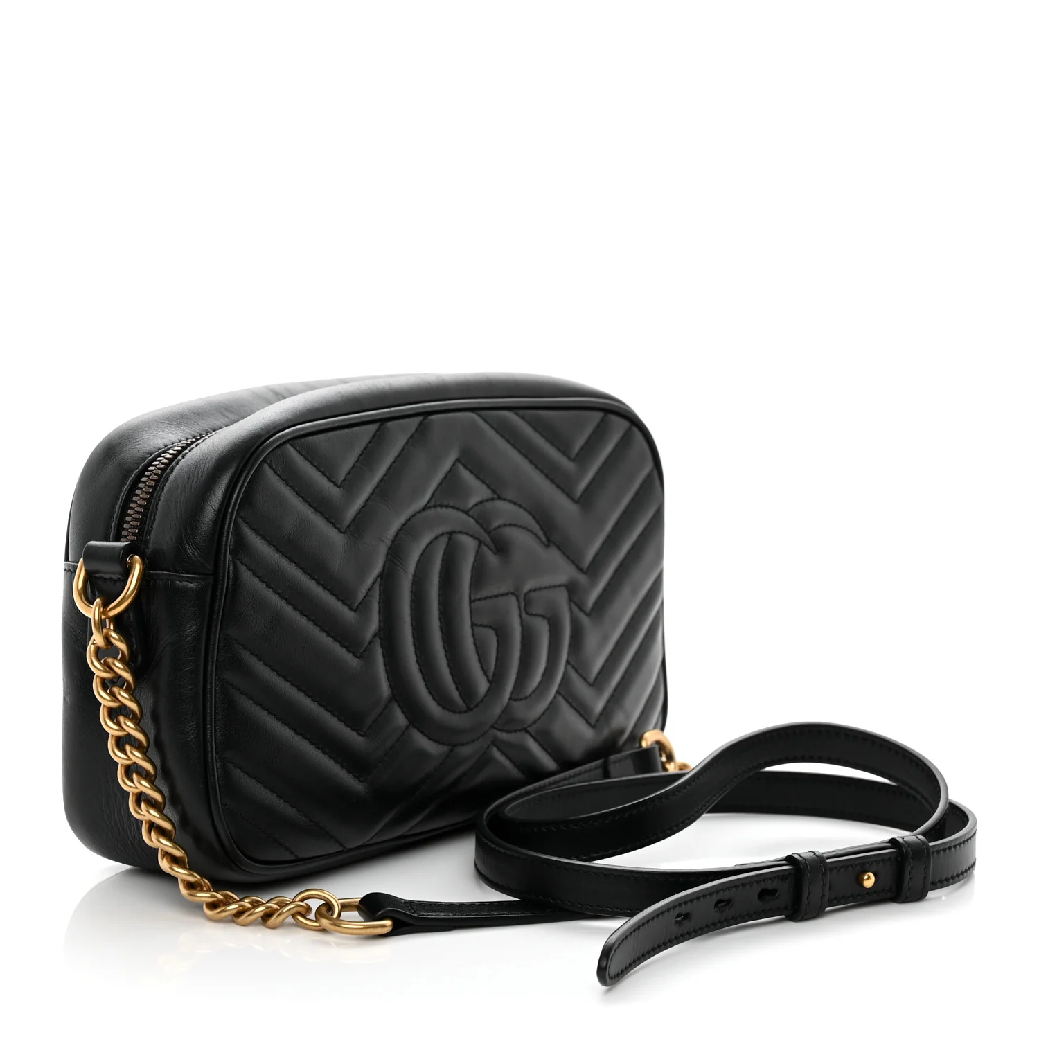 Calfskin Matelasse Small GG Marmont Chain Shoulder Bag Black - Top Club