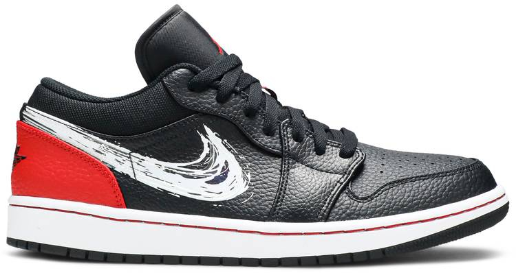 Air Jordan 1 Low  Brushstroke Swoosh   Black Red  DA4659-001 - Sneaker Replica Workshop