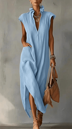 Women's Cotton-Linen Sleeveless Solid-Color Loose-Fit V-Neck Dress - Nordfashionstorm - Women's Clothing, Fashion for You - Nordfashionstorm.com