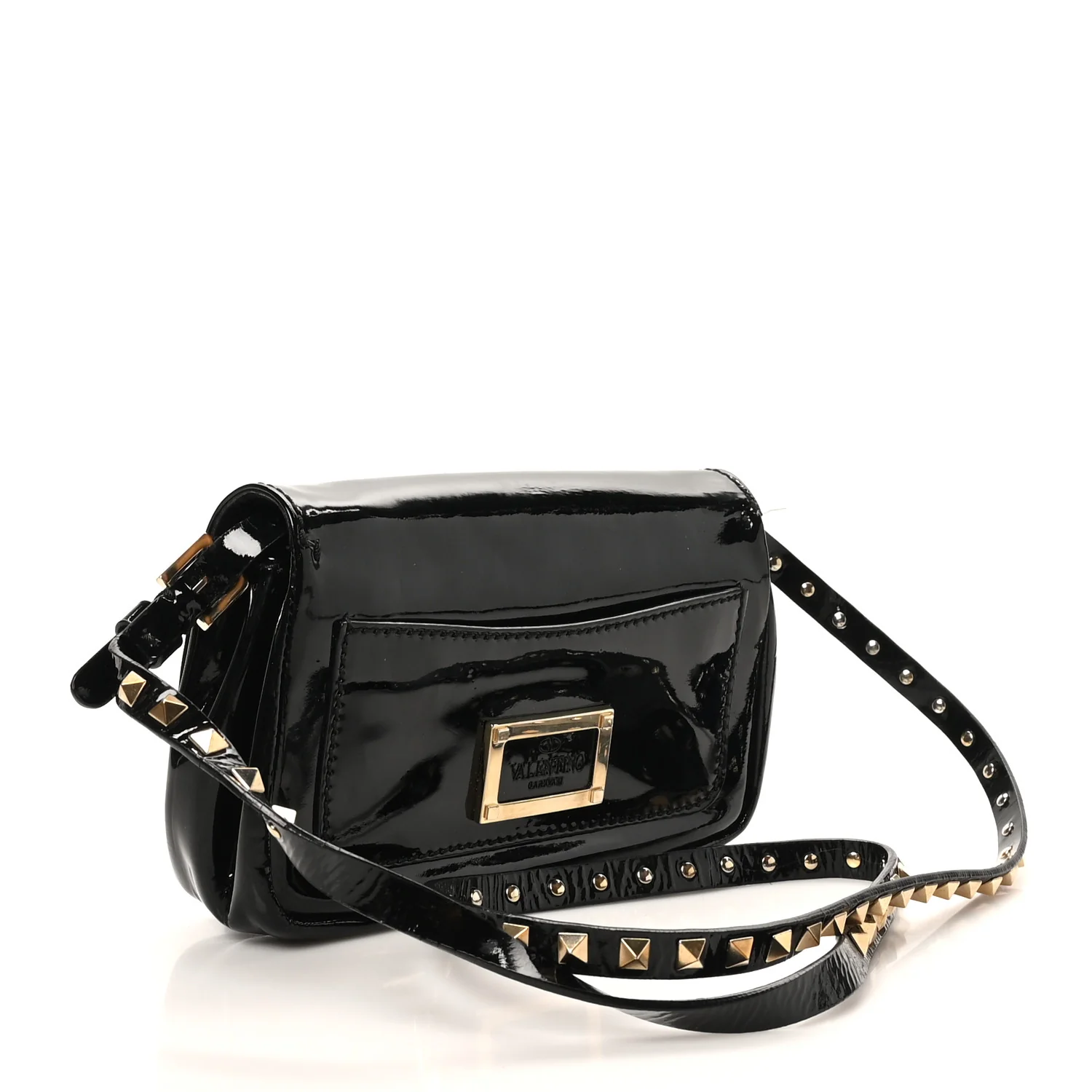 Patent Rockstud Flip Lock Flap Black - Top Club