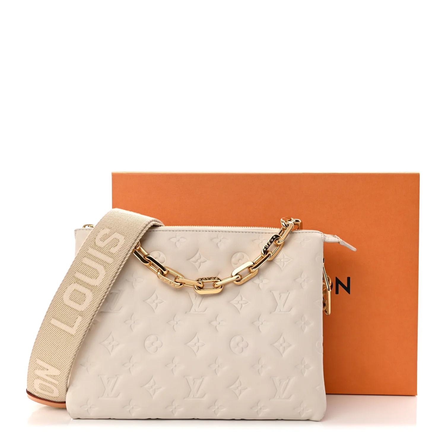 Lambskin Embossed Monogram Coussin PM Beige Cream - Top Club