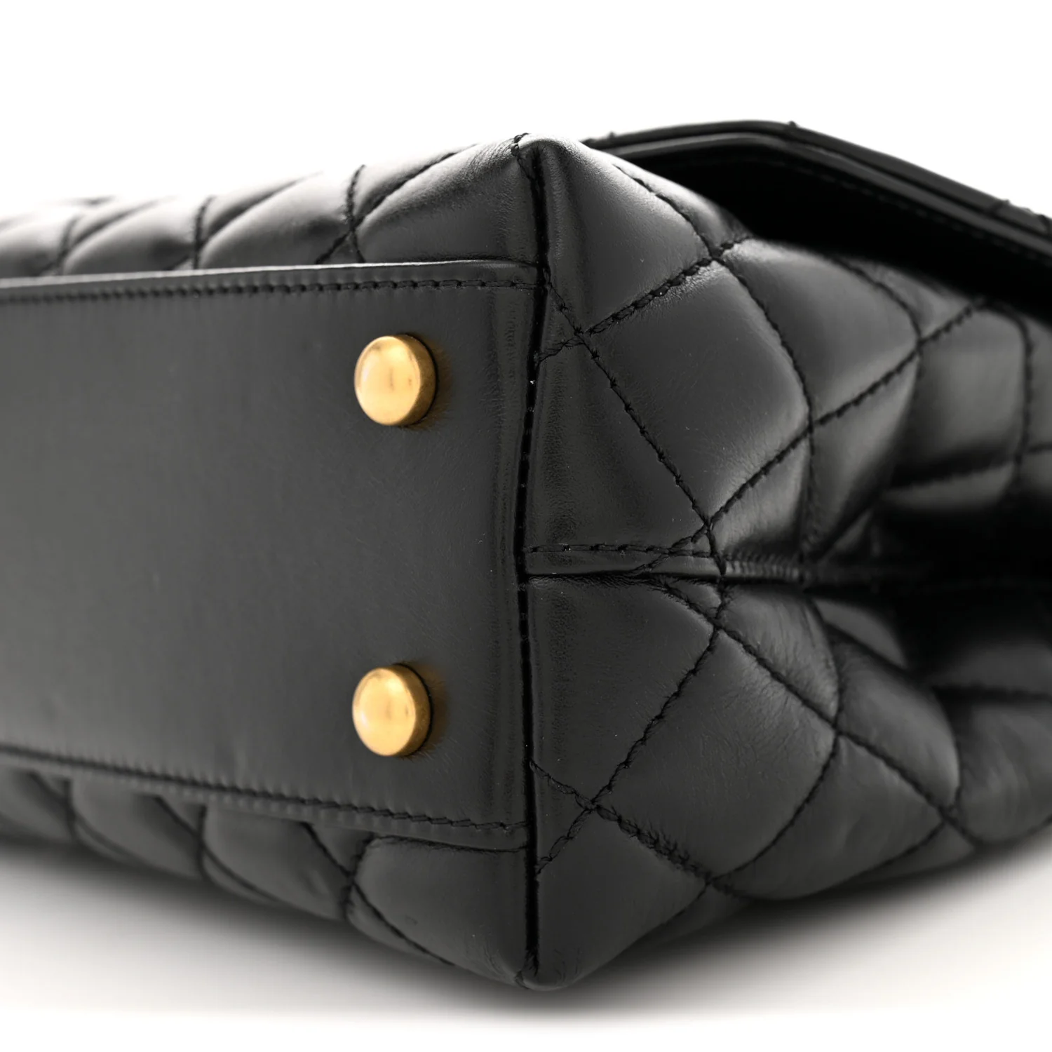 Calfskin Quilted Mini Logo Coco Handle Flap Black - Top Club