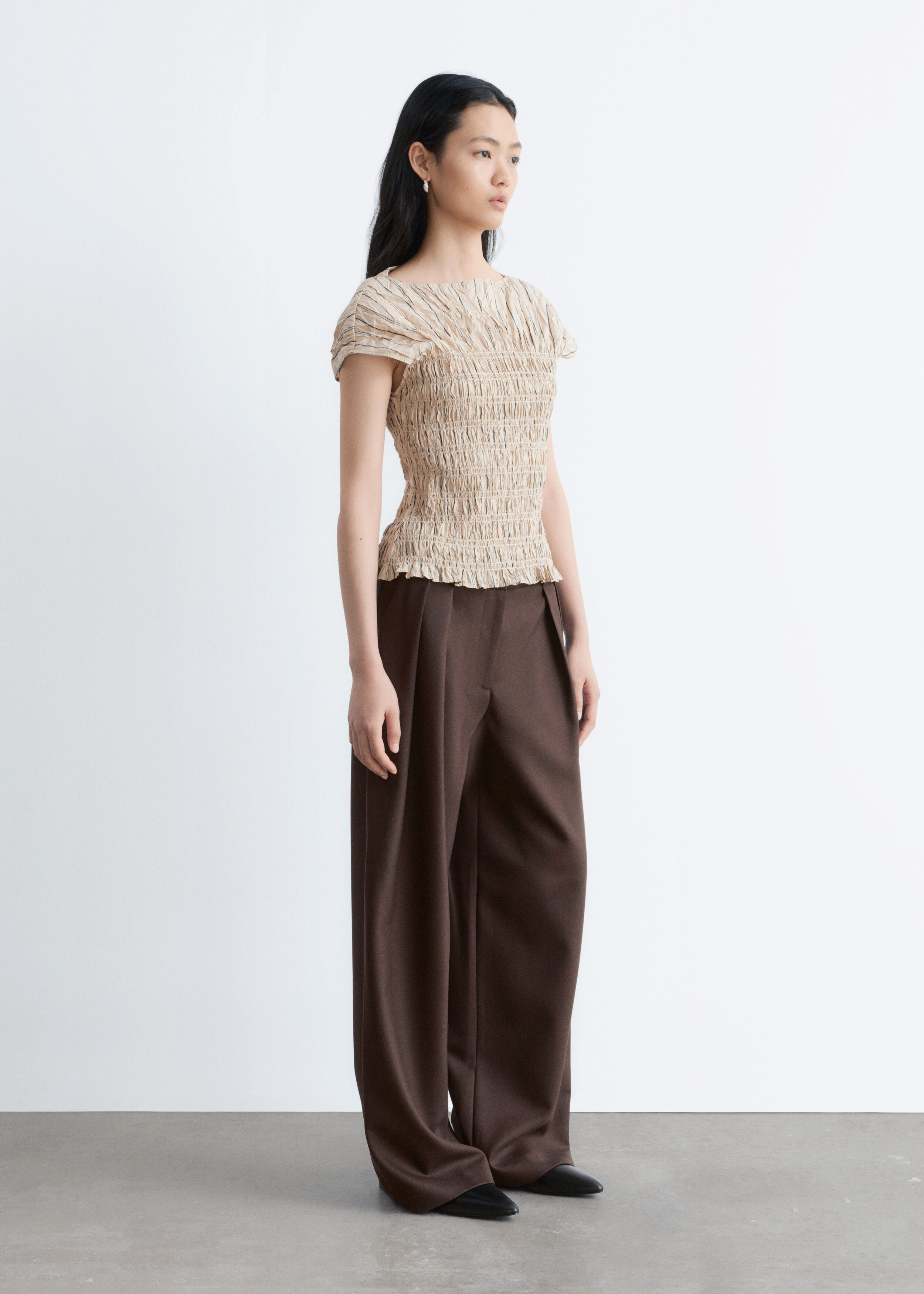 & Other Stories SMOCKED BOATNECK TOP
