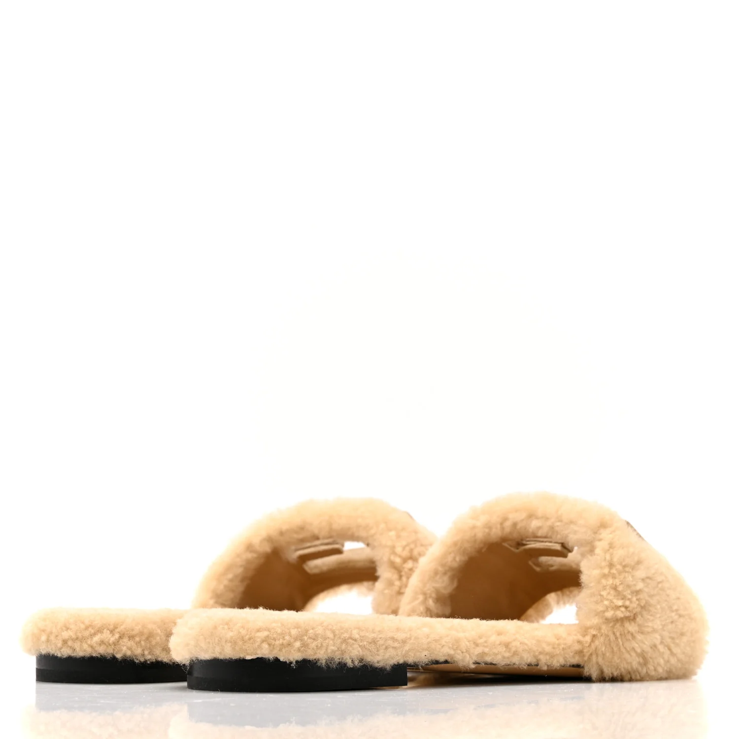 Shearling FF Baguette Slide Sandals 40 Beige Naturale - Top Club