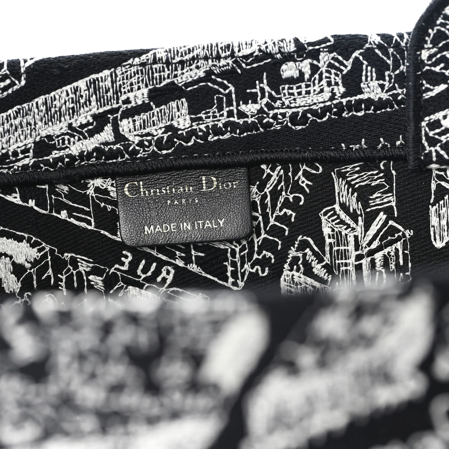 Canvas Embroidered Large Plan De Paris Book Tote Black White - Top Club