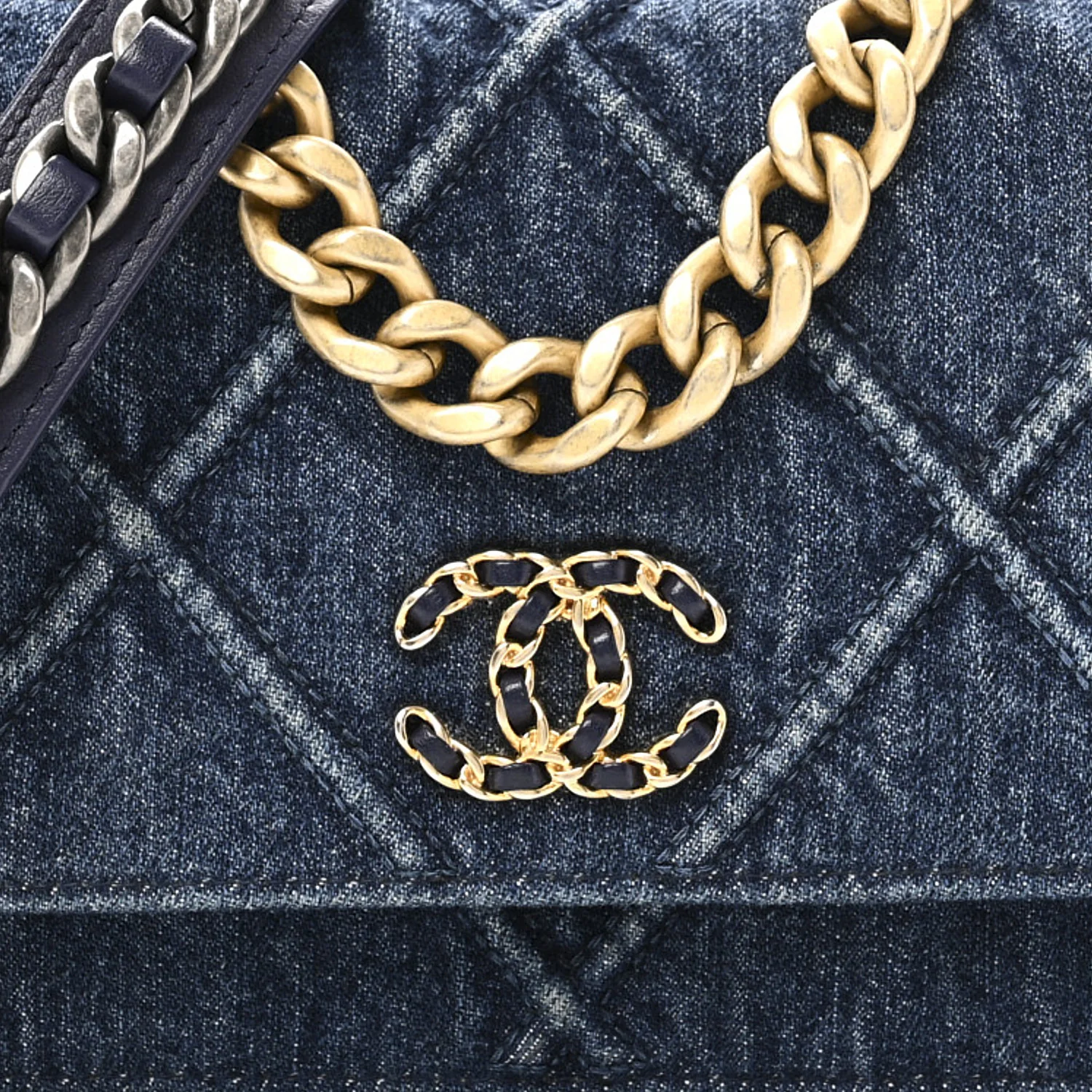 Denim Quilted Chanel 19 Wallet On Chain WOC Blue - Top Club