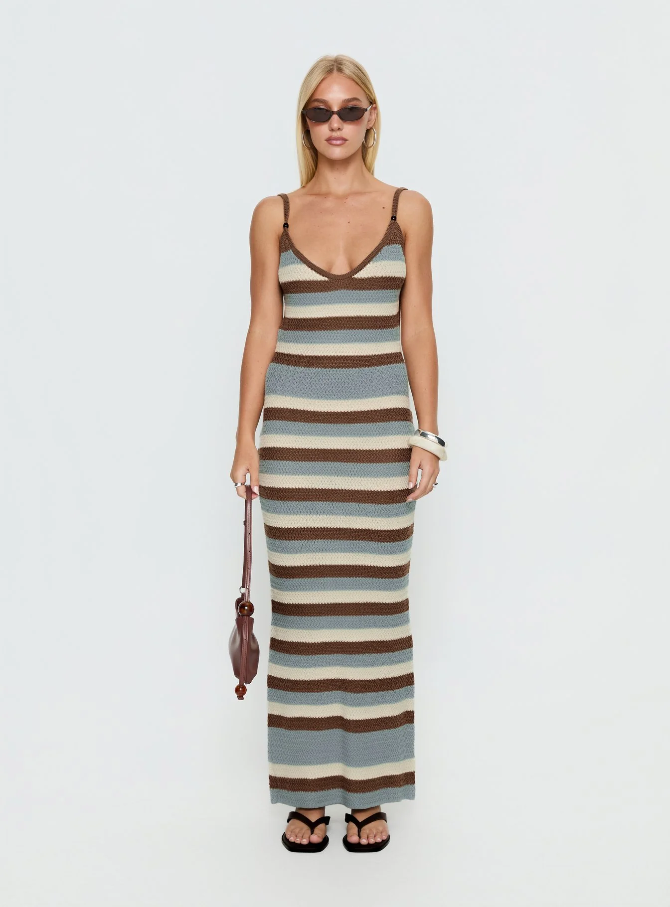 Leylana Scoop Knitted Maxi Dress Blue / Brown Stripe