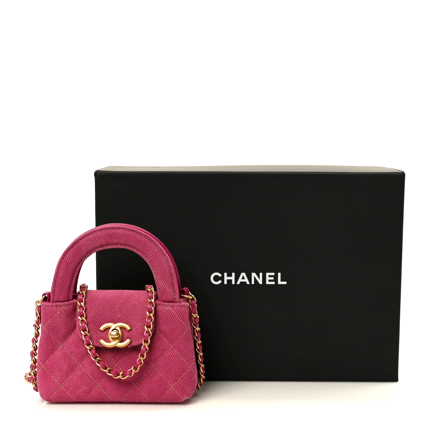 Denim Quilted Mini Nano Kelly Shopper Fuchsia - Top Club