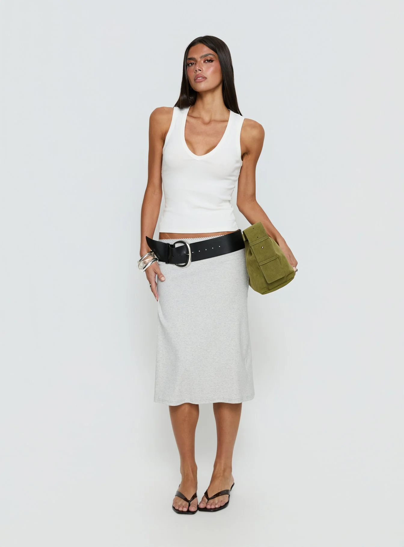 Baseline Rib Midi Skirt Grey Marle