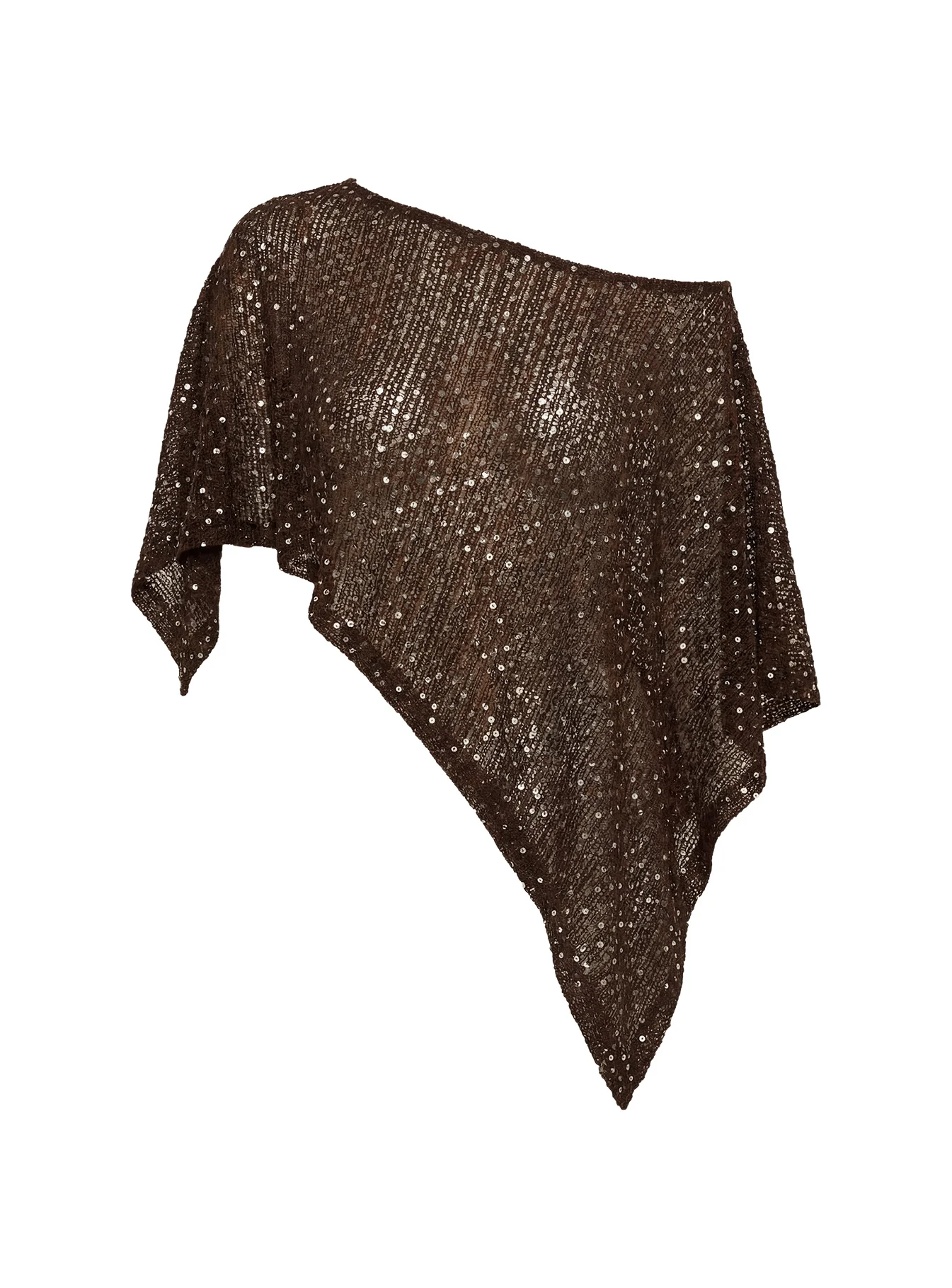 Grotto Asymmetrical Boat Neck Poncho Brown Sparkle