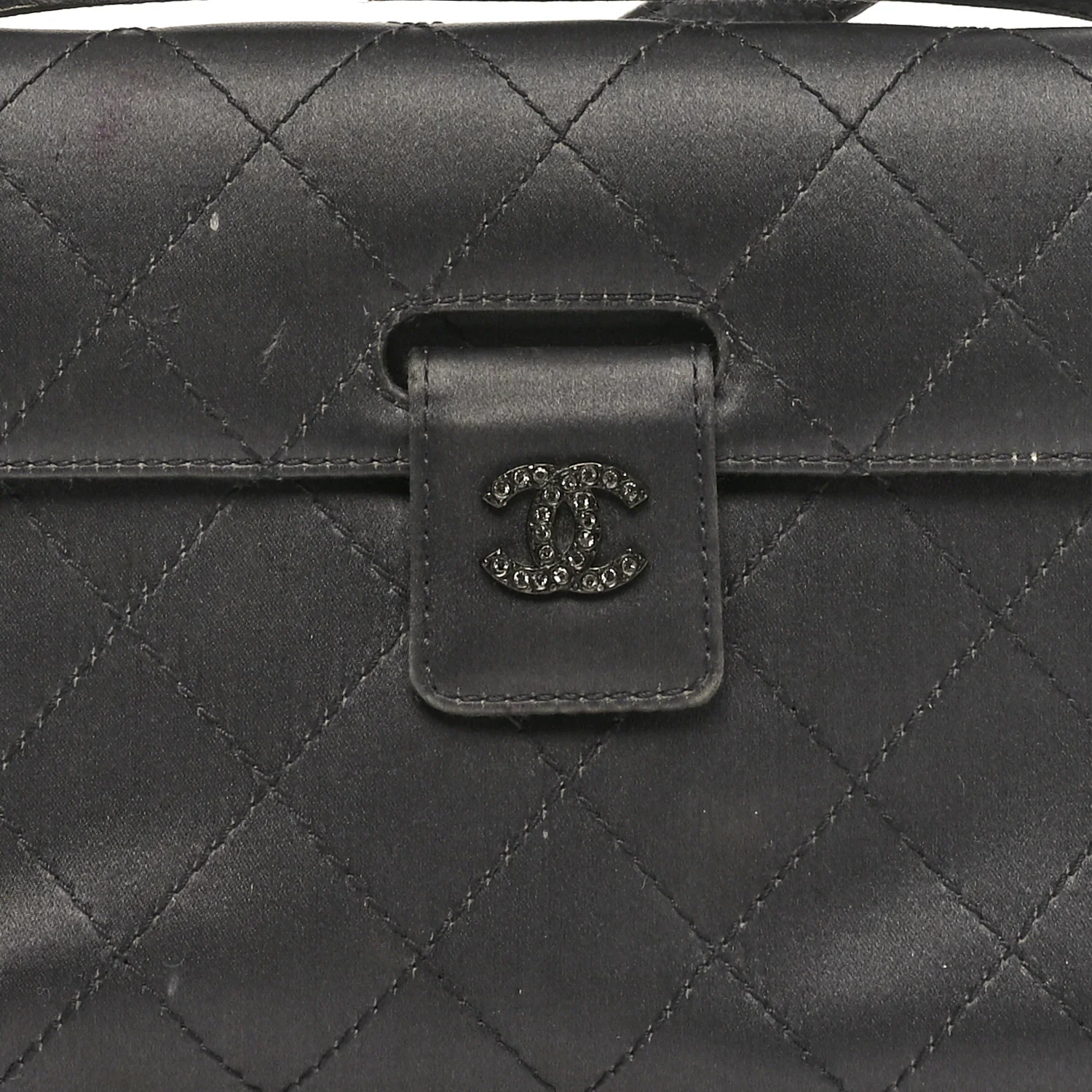 Satin Quilted Crystal CC Square Flap Grey - Top Club