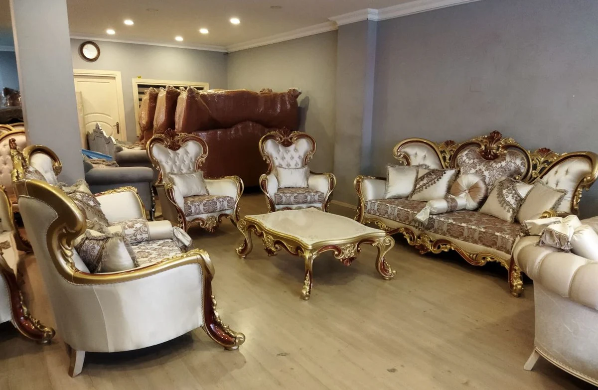 Luxury baroque coffee table white / beige / gold / brown - magnificent living room table in baroque style - luxury living room furniture in baroque style - baroque furniture - baroque living room furnishings