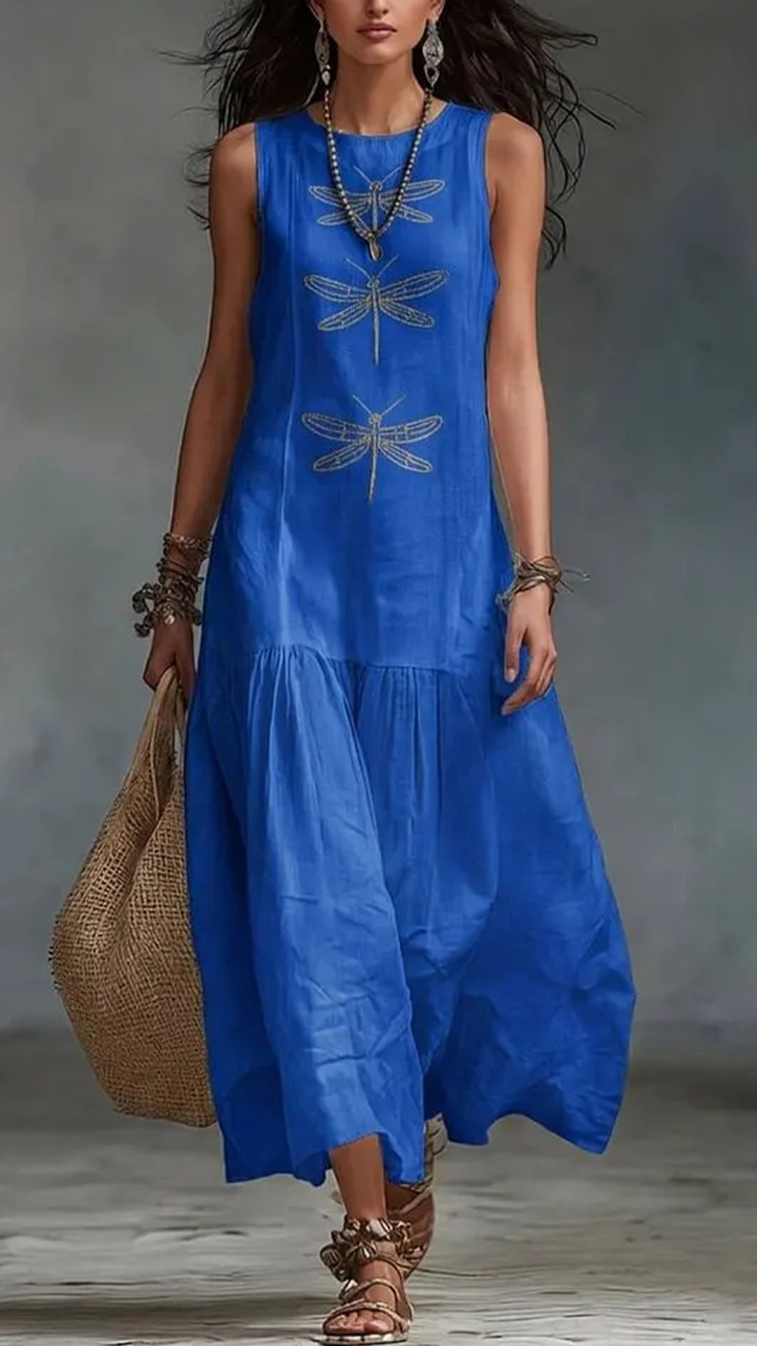 Women's Cotton-Blend Dragonfly Print Sleeveless Maxi Dress - Nordfashionstorm - Women's Clothing, Fashion for You - Nordfashionstorm.com