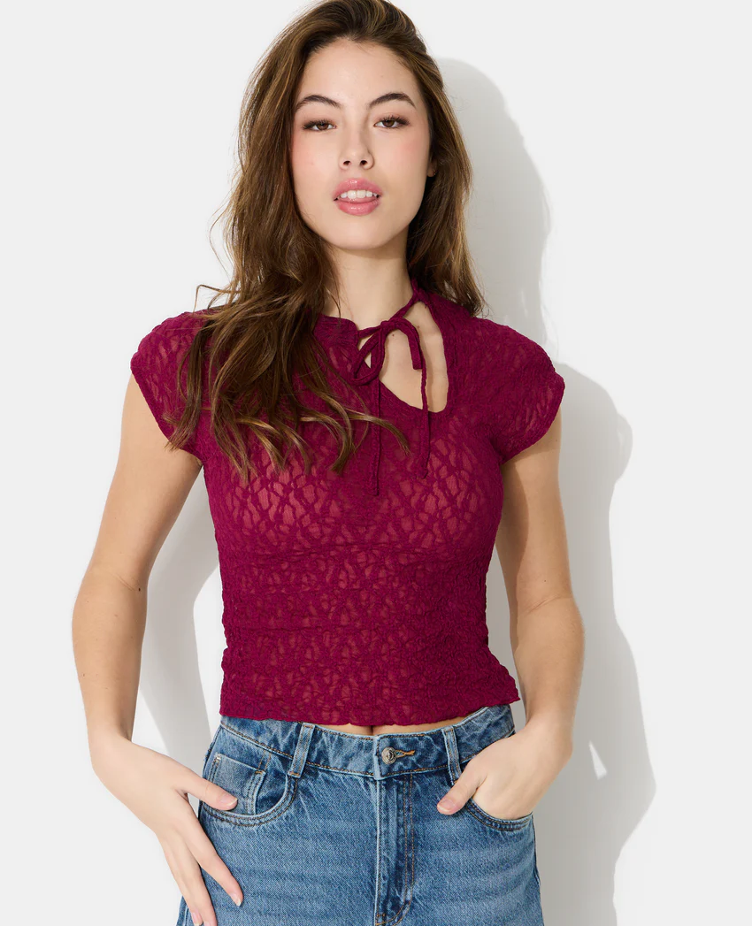 Pimkie Top dentelle avec col mao et nouette