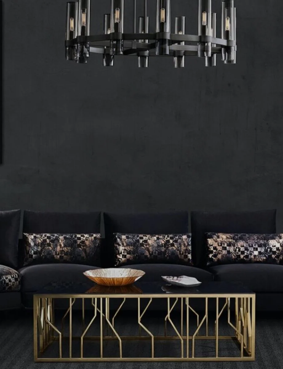 Luxury coffee table gold / black 125 x 65 x H. 43 cm - Rectangular stainless steel living room table with glass top - Living room furniture - Luxury quality