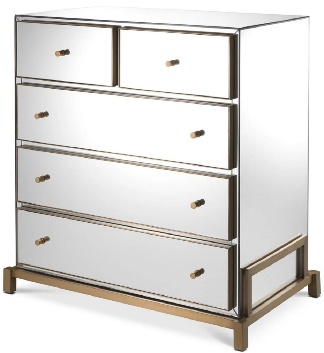 Luxury mirror glass chest of drawers with 5 drawers brass colored 88.5 x 52 x H. 87.5 cm - Mirrored bedroom cabinet - Bedroom furniture