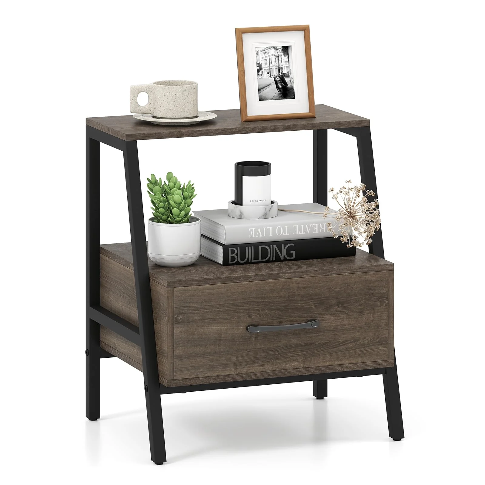 BEFOUNDLOVELY 2-Tier Nightstand with Drawer