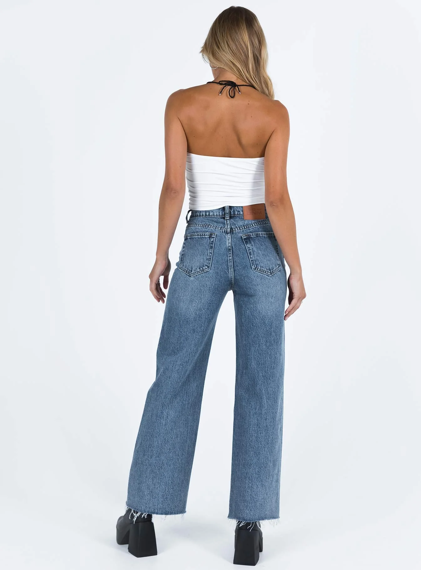 Fawcett High Rise Straight Leg Jeans Mid Blue Wash
